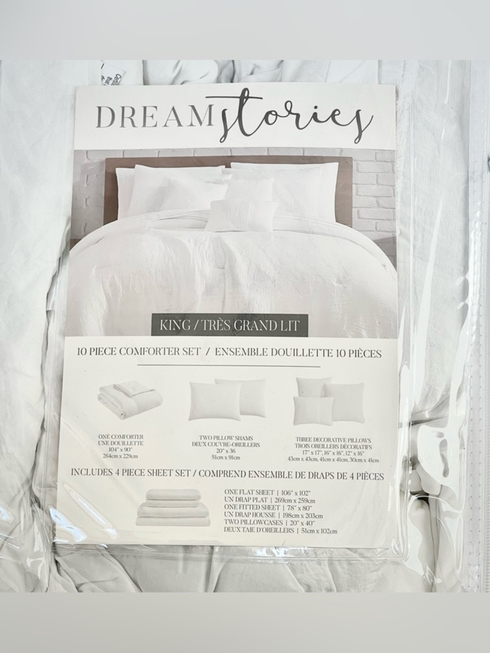 💕NWT King - White 10-Piece Dream Stories Comforter & Sheet Set